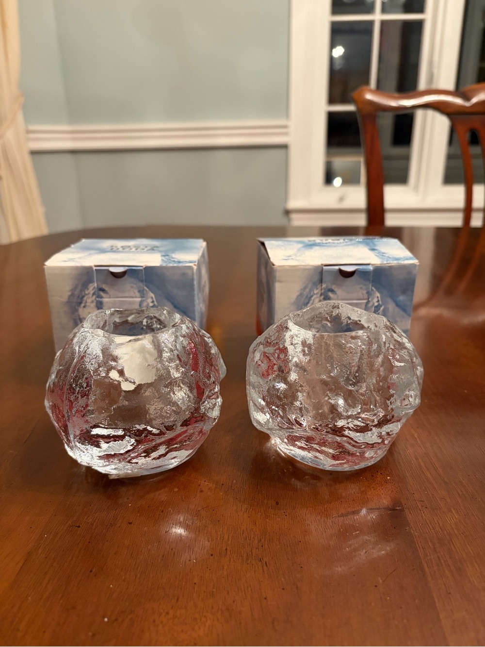 Kosta Boda Clear Textured Glass Ice-Ball Votive Holders - Pair